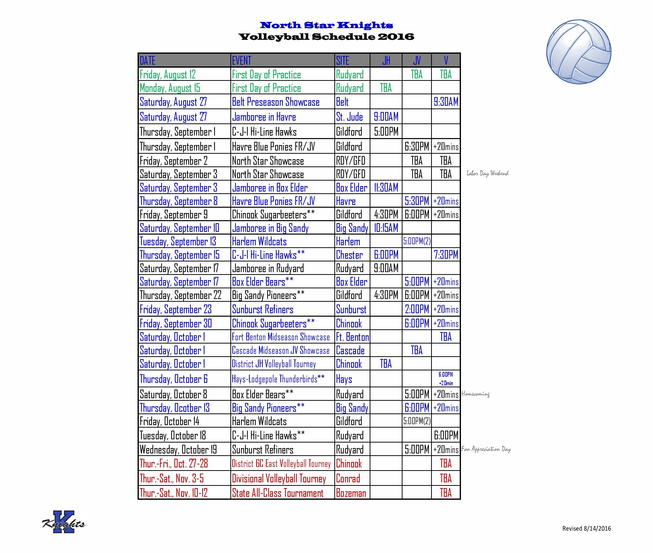 Volleyball Schedule Template