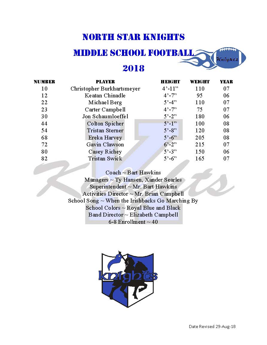 2018 Junior High Football Schedule